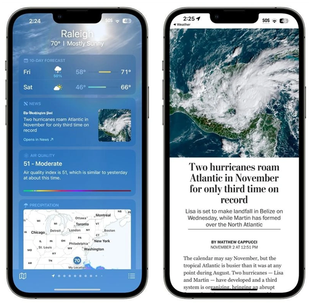 琅琊苹果14维修分享iPhone 14手机如何看天气时顺带看新闻 